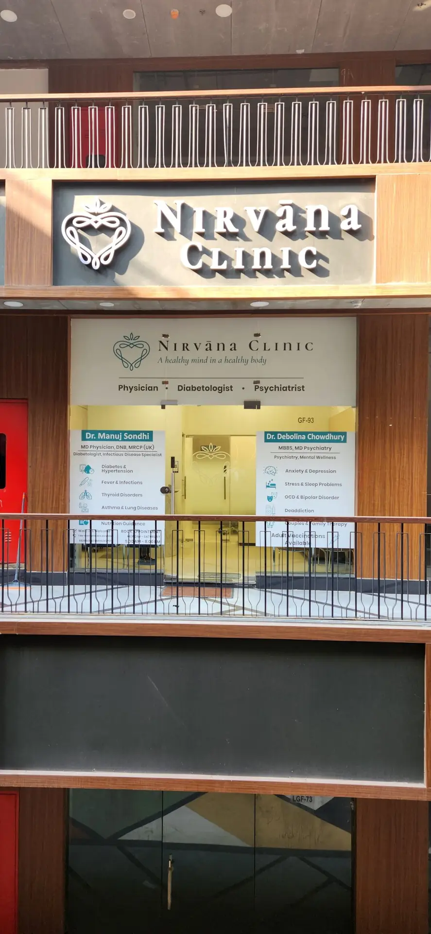Nirvana Clinic main entrance at Sun Twilight Mall Greater Noida — opposite Delta 1 Metro Station — best diabetologist and psychiatrist clinic